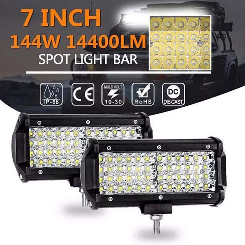 LED ۾, 7 ġ 12V LED , 144W LED , ڵ ε 4x4 ÷ ƮƮ ׼,  SUV ATV Ʈ LED 